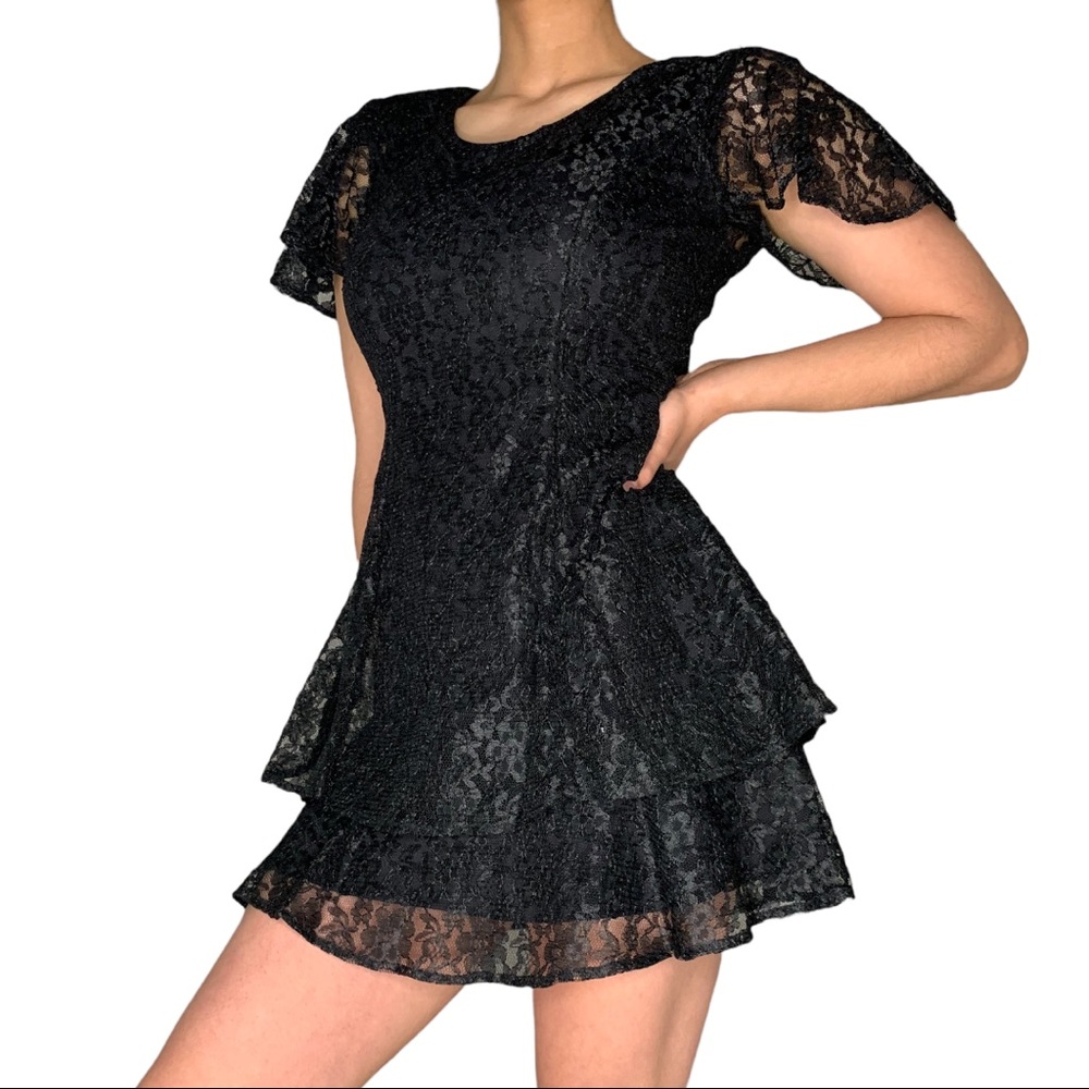 Vintage 80s Full black lace mini dress